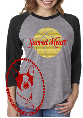 Sacred Heart Basketball (Get any School or Ball) Custom Shirt, 3/4 Sleeve