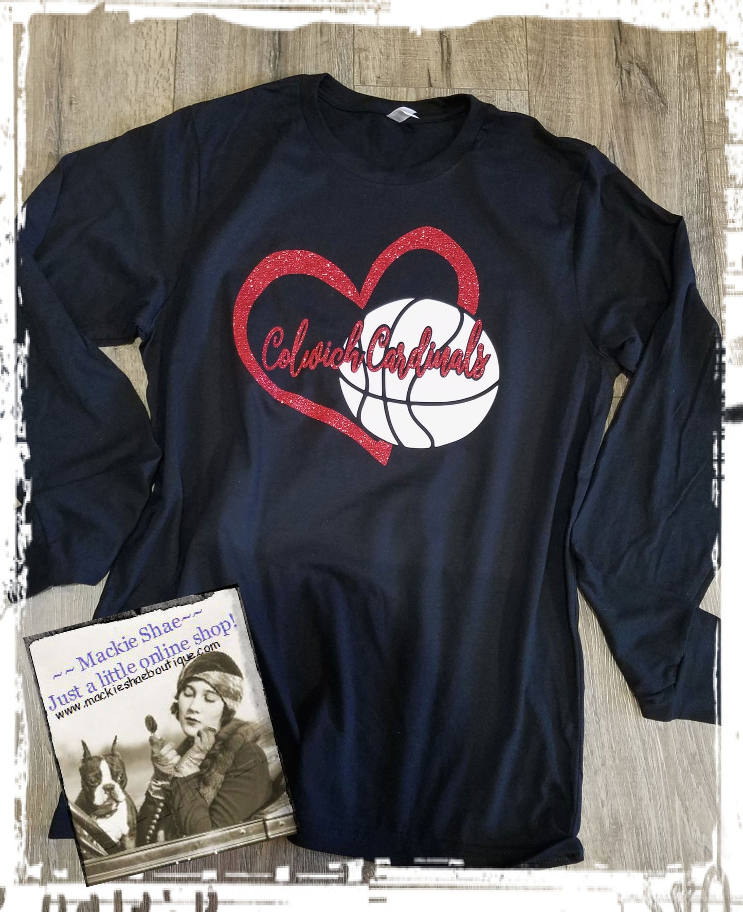 Colwich Cardinals Basketball with Heart Custom Shirt, Long-Sleeve