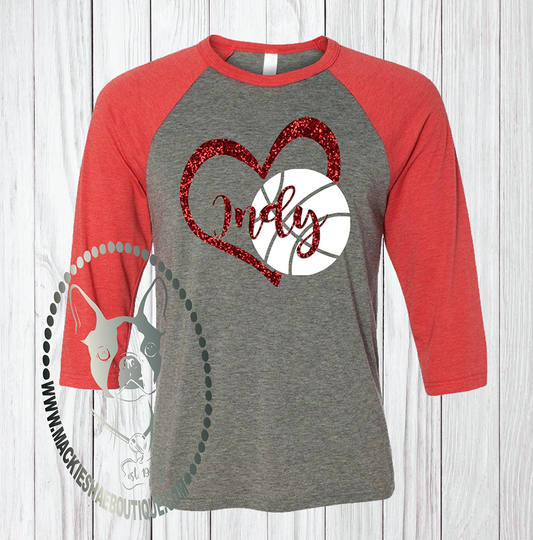 Indy Basketball with Heart Custom Shirt, 3/4 Sleeve
