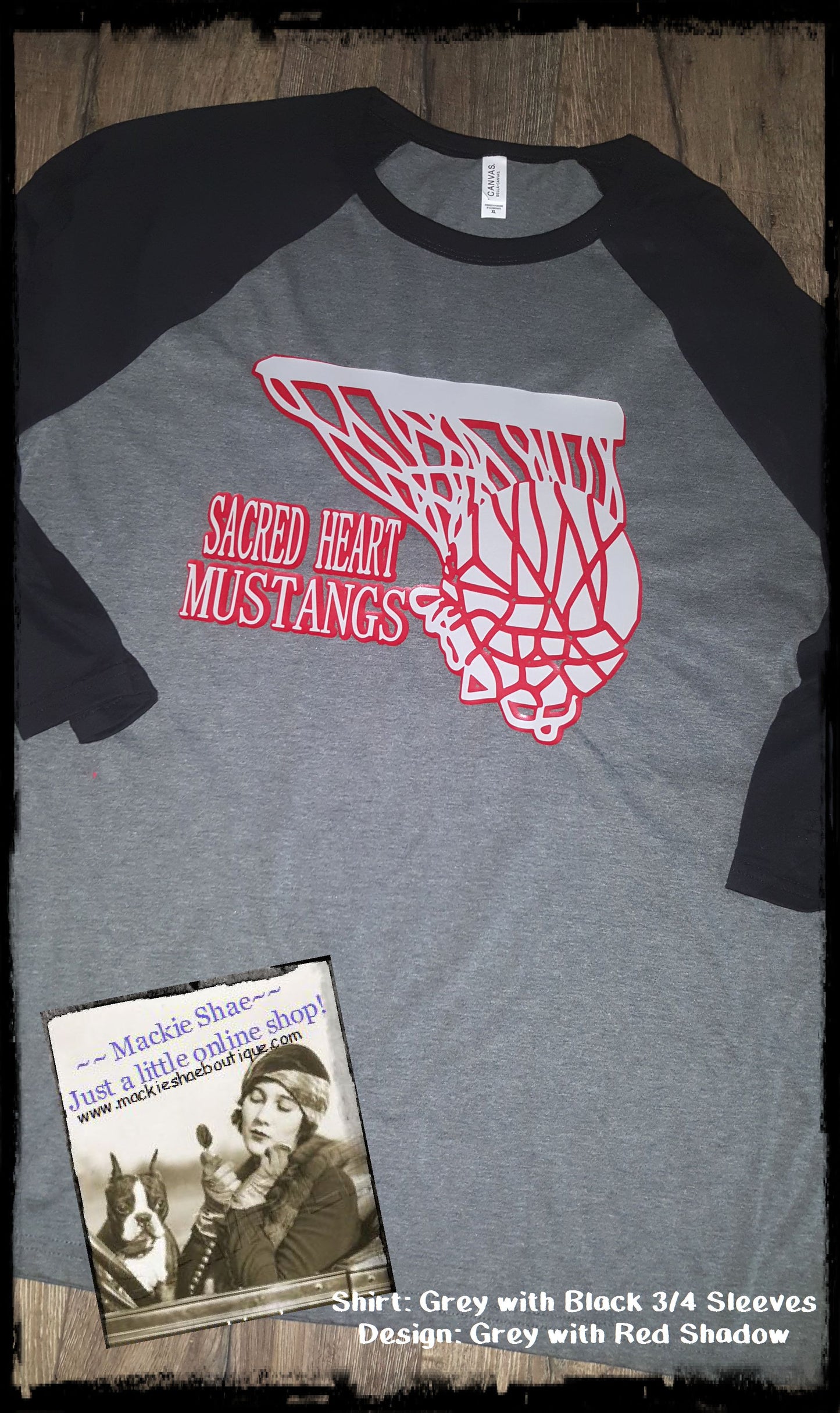 Sacred Heart Mustangs Basketball Hoop Custom Shirt, 3/4 Sleeve