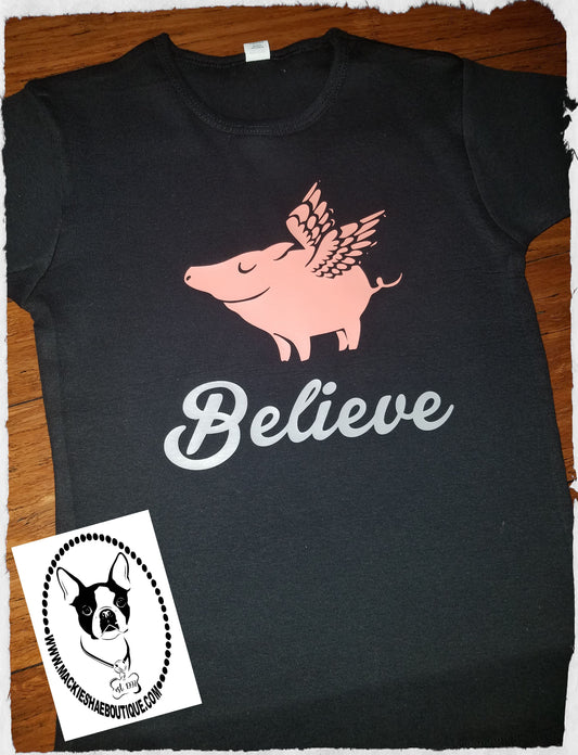 Believe When Pigs Fly Custom Shirt for Kids