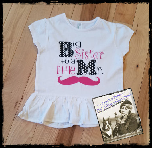 Big Sister to a Little Mr Mustache Custom Ruffle Shirt for Kids