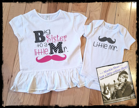 Big Sister, Little Mr Mustache Customs for Kids, Set of 2
