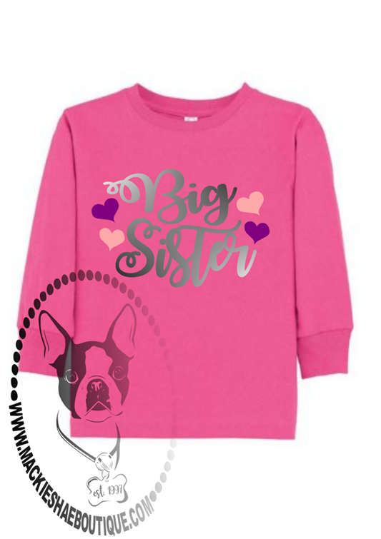 Big Sister with Hearts Custom Shirt for Kids, Long Sleeve