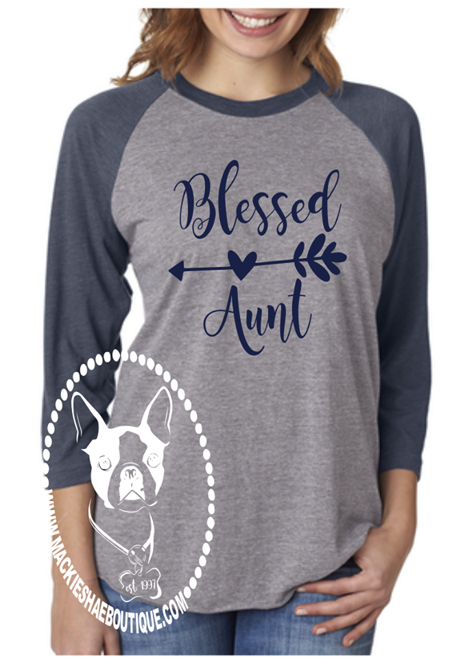 Blessed Aunt with Heart Arrow Custom Shirt, 3/4 Sleeve (several colors)