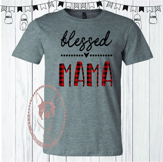 Blessed Mama Heart with Buffalo Plaid Custom Shirt (name can be changed), Short Sleeve
