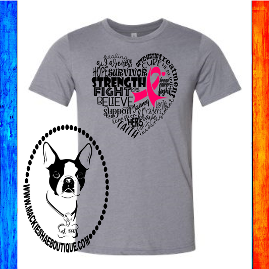 Cancer Awareness Heart Word Cluster Custom Shirt, Short Sleeve