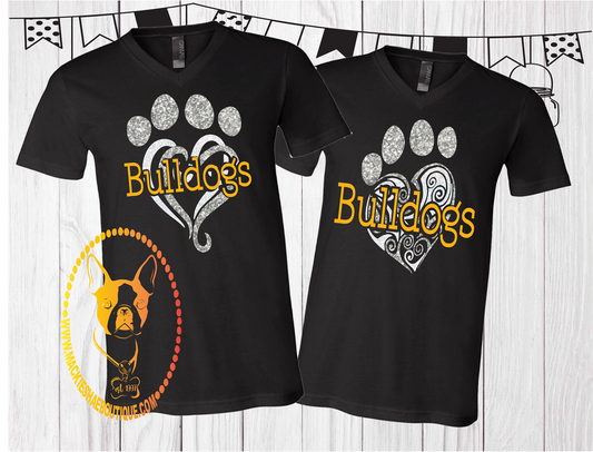 Bulldogs Paw Heart Custom Shirt (4 Options), Short Sleeve