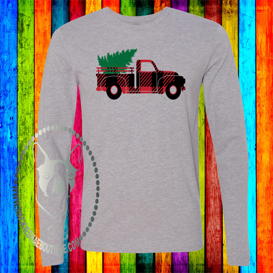 Christmas Plaid Truck Custom Shirt, Soft Long Sleeve