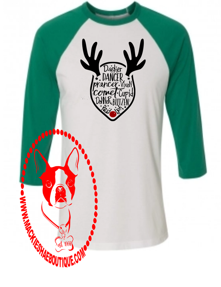 Christmas Reindeer Custom Shirt, 3/4 Sleeve