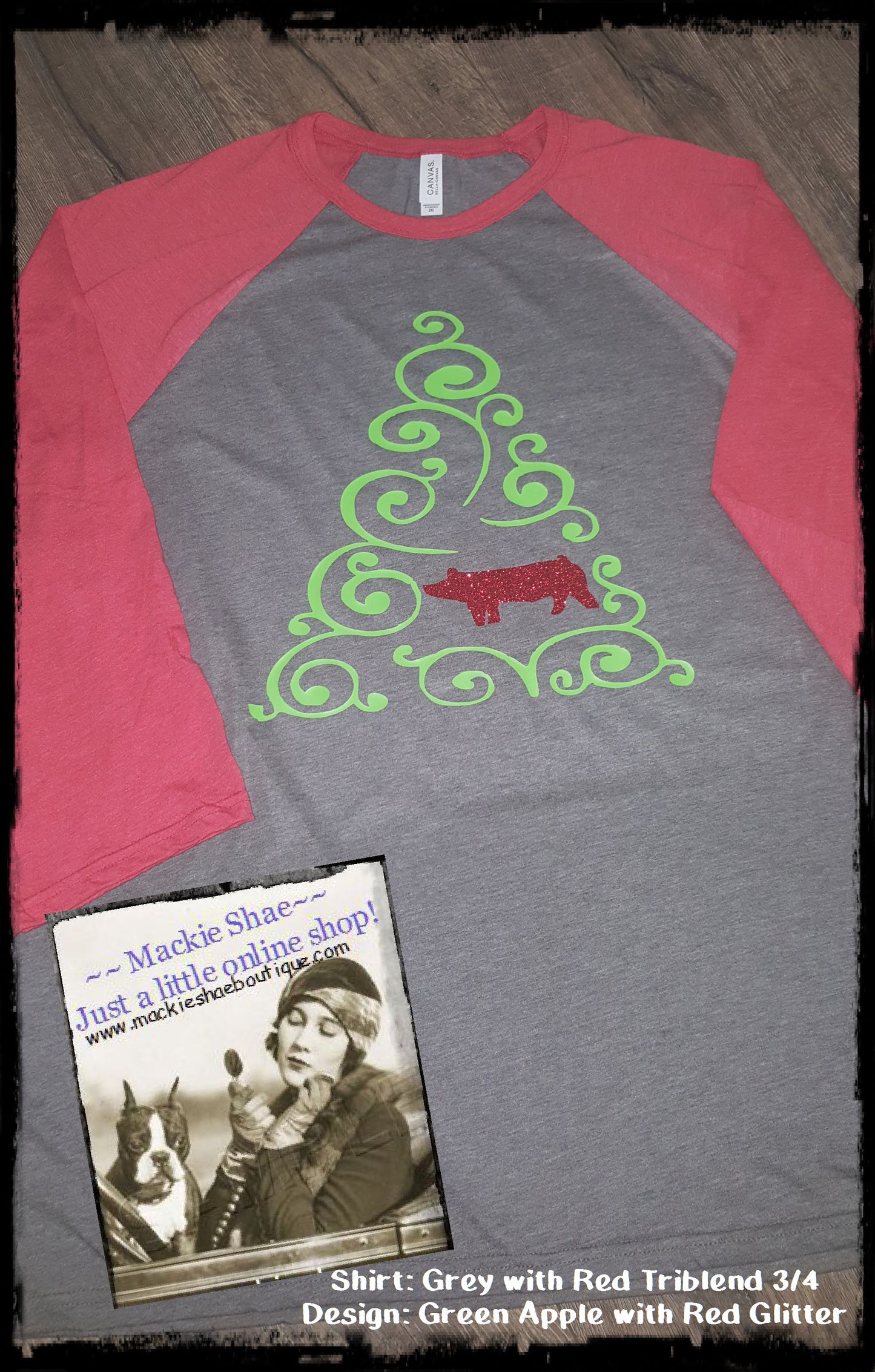 Christmas Tree Pig Custom Shirt, 3/4 Sleeve