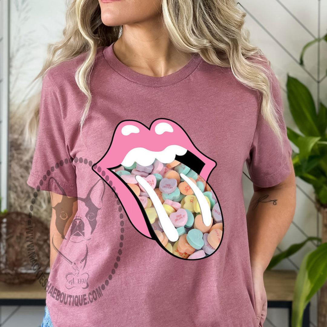 Conversation Hearts Tongue Custom Shirt, Soft Short Sleeve for Women
