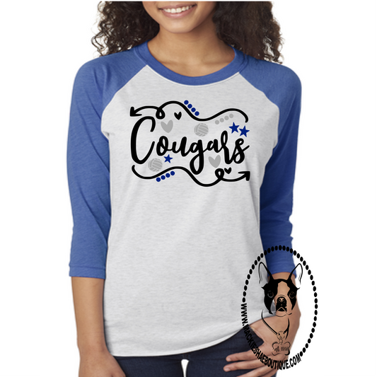 Cougars Volleyball Arrows Custom Shirt, 3/4 Sleeve