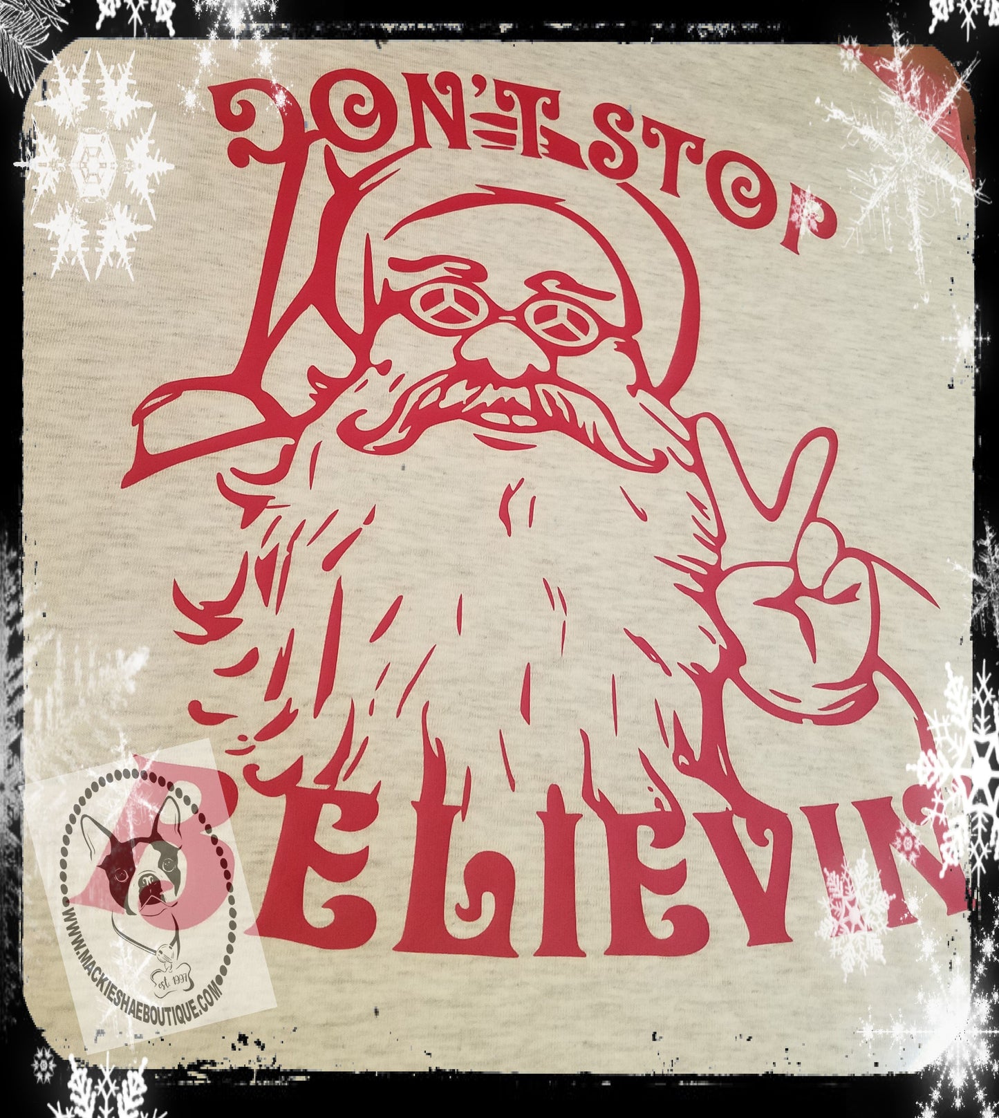 Don't Stop Believin' Hippy Peace Santa Custom Shirt, 3/4 Sleeve