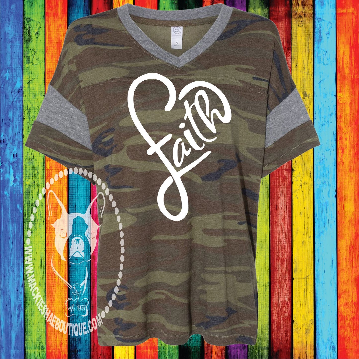 Faith Heart Custom Shirt, Camo Eco-Jersey Vneck Tee