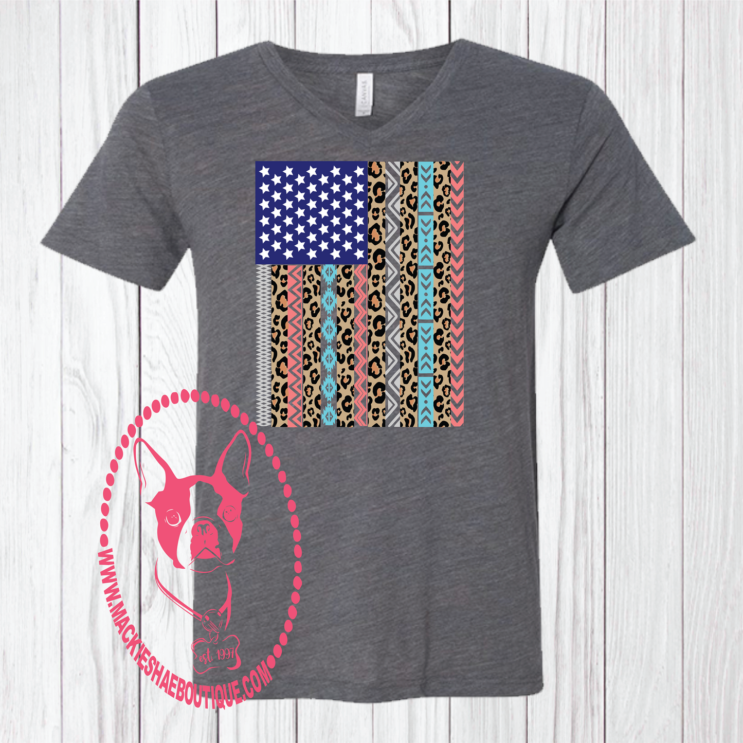 American Flag with Leopard and Pastels Custom Shirt, Short Sleeve