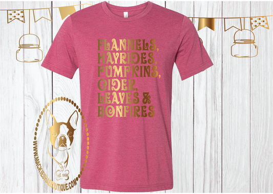 Flannels, Hayrides, Pumpkins, Cider, Leaves, & Bonfires Custom Shirt, Short Sleeve