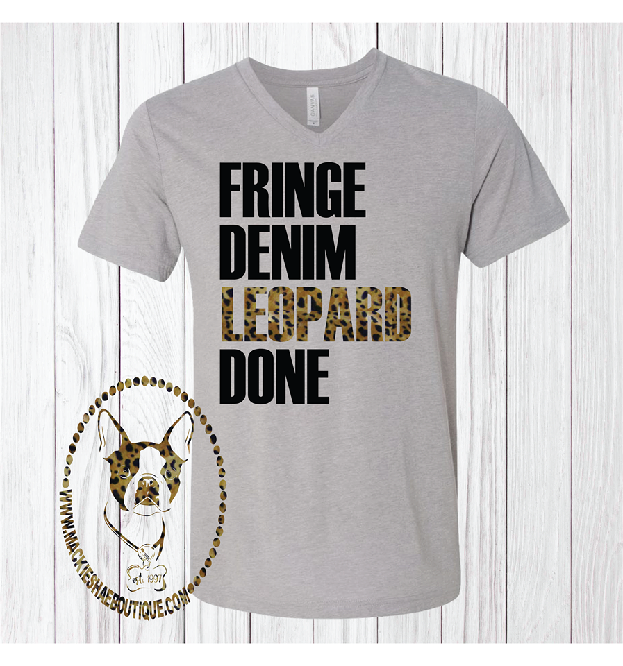 Fringe Denim Leopard Done Custom Shirt, Short-Sleeve