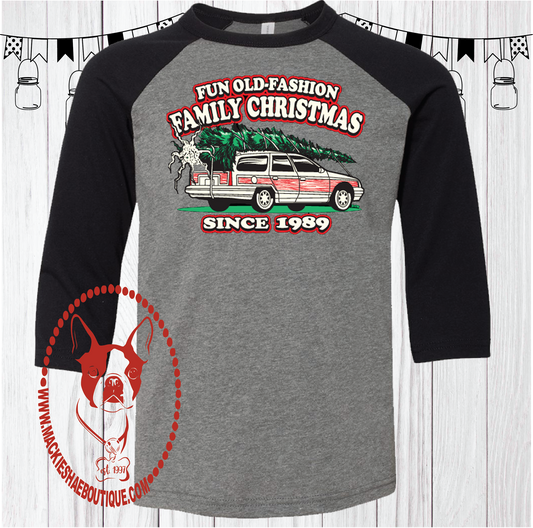 Fun Old Fashion Family Christmas Custom Shirt for Kids, 3/4 Sleeve