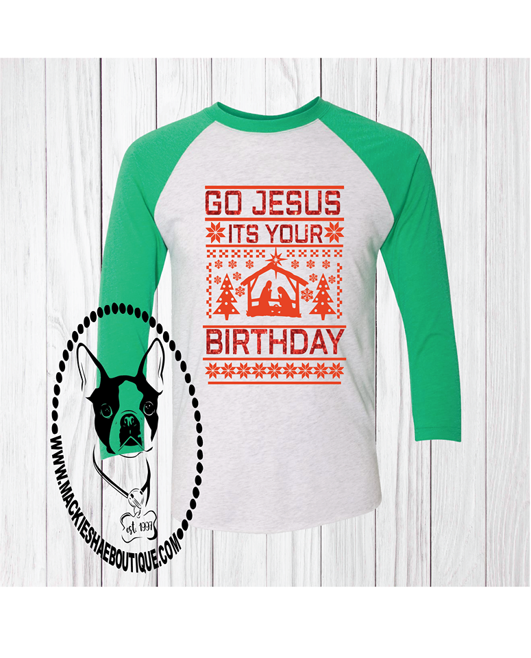 Go Jesus It's Your Birthday Stable Sweater Custom Shirt, 3/4 Sleeve
