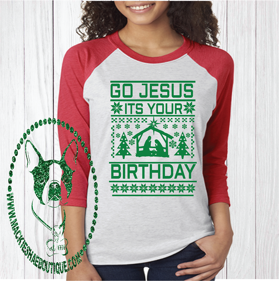 Go Jesus It's Your Birthday Stable Sweater Custom Shirt, 3/4 Sleeve
