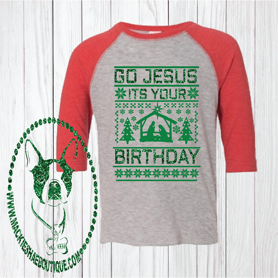 Go Jesus It's Your Birthday Stable Sweater Custom Shirt for Kids, 3/4 Sleeve