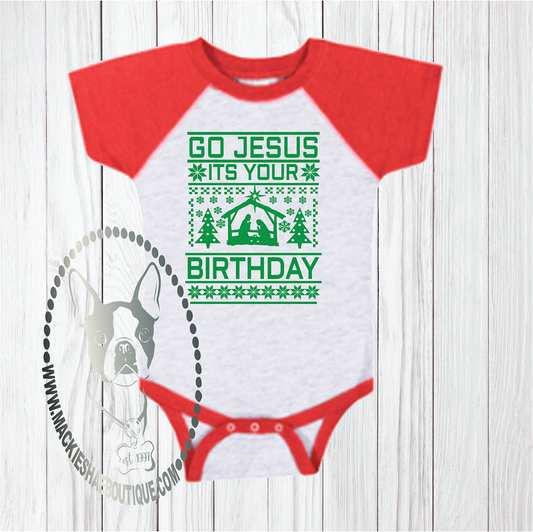Go Jesus It's Your Birthday Stable Sweater Custom Shirt for Kids, Baby One Piece