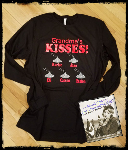Grandma's Kisses! Personalized Custom Shirt (Meemaw, Granny, Etc), Long-Sleeve