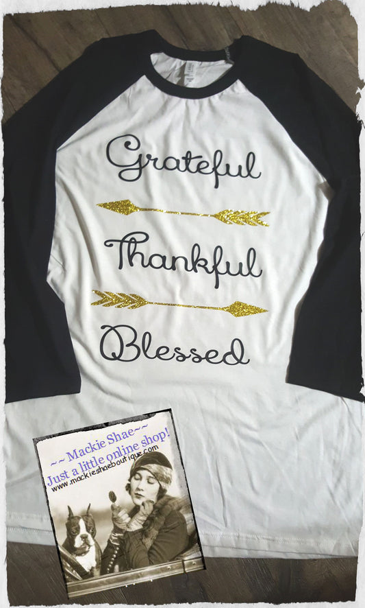 Grateful Thankful Blessed Arrow Custom Shirt, Soft 3/4 Sleeve