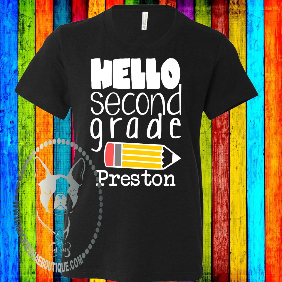 Hello...  Grade Pencil Personalized Boy Custom Shirt for Kids, Short Sleeve