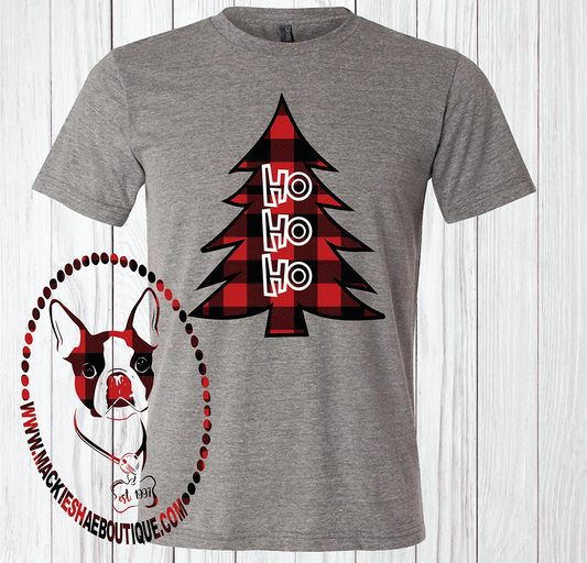 Ho Ho Ho Buffalo Plaid Christmas Tree Custom Shirt, Short-Sleeve
