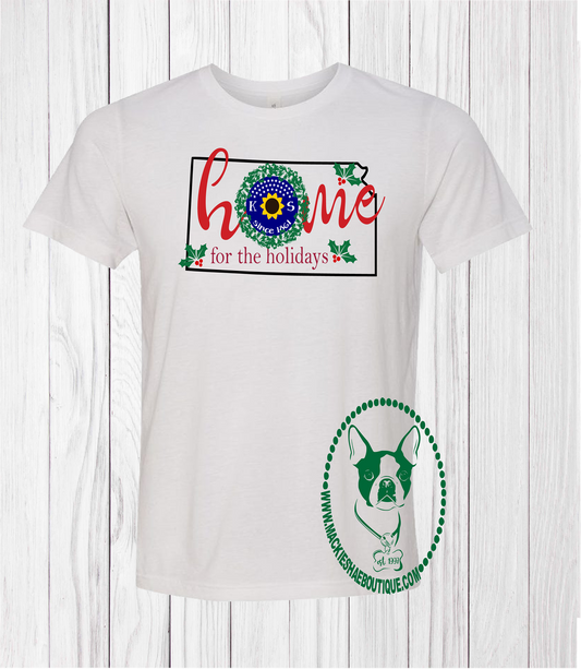 Home for The Holidays Kansas Custom Shirt, Soft Short Sleeve (Get Any State)