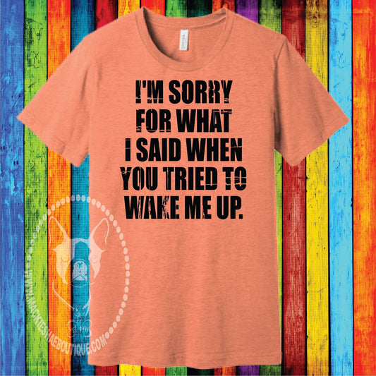 I'm Sorry For What I Said When You Tried to Wake Me Up. Custom Shirt, Short Sleeve