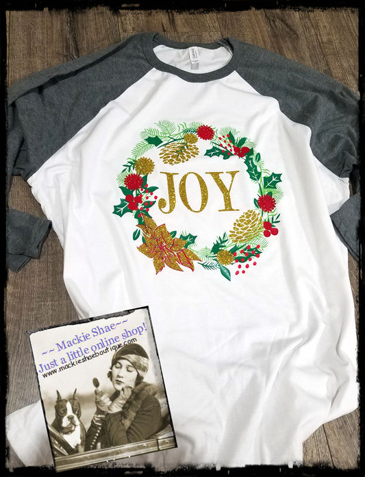 JOY Wreath Custom Shirt, 3/4 Sleeve