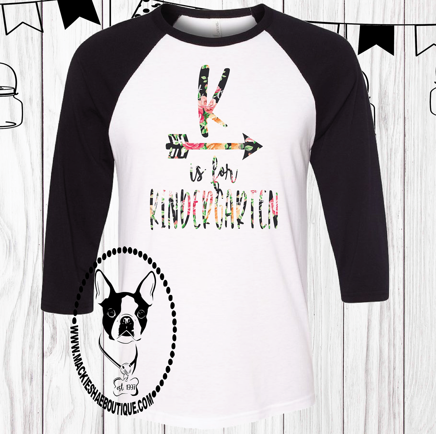 K is for Kindergarten Custom Shirt (Get any Grade), 3/4 Sleeve
