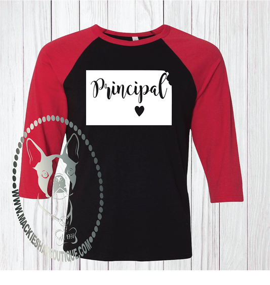 Kansas Principal Custom Shirt (Pick any state, town, and grade), 3/4 Sleeve