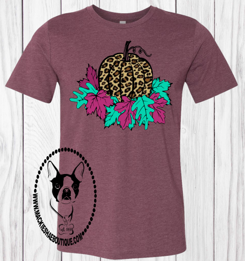 Metallic Leopard Pumpkin with Leaves Custom Shirt, Short Sleeve