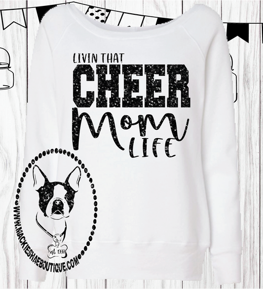 Livin That Cheer Mom Life Custom Shirt, Women's Wideneck Sweater