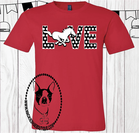 Love Mustangs Polka Dot Custom Shirt, Short Sleeve