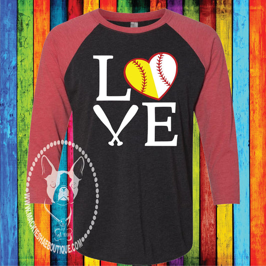 Love Baseball and Softball Custom Shirt, 3/4 Sleeve