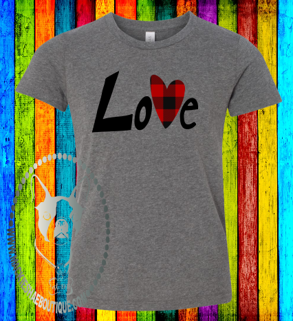 Love with Buffalo Plaid Heart Custom Shirt for Kids and Adults, Soft Short Sleeve (Crew or VNECK)