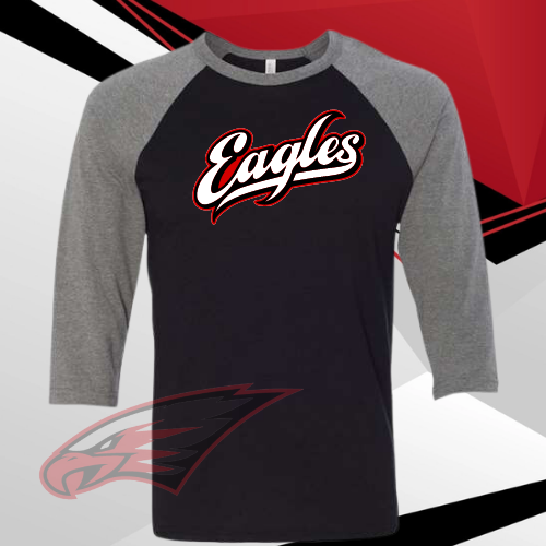 Maize EAGLES Custom Shirt for Adults, Black with Grey 3/4 Sleeve Bella Canvas Tee