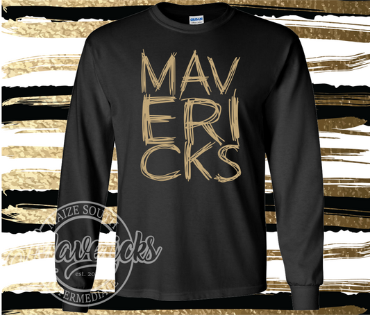 MSIS PTO- Mavericks Scribble, With or Without MSIS Black Black Long Sleeve Tee for Youth and Adult