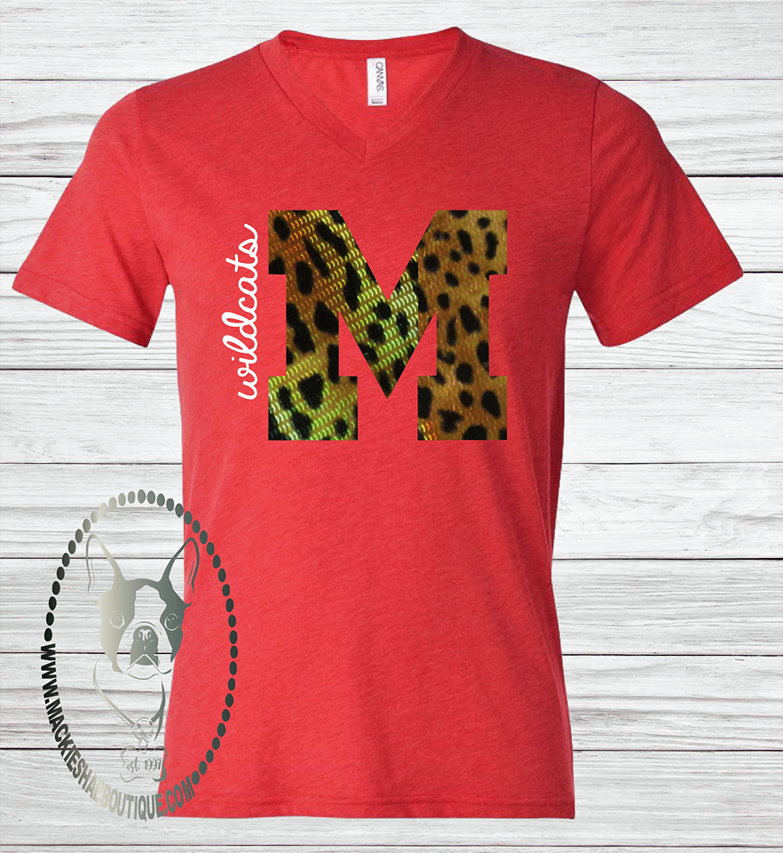 M (Morrison) Wildcats in Metallic Leopard Custom Shirt, Short-Sleeve