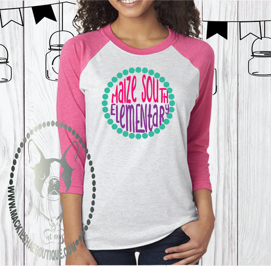 Maize South Elementary Fun Circle Custom Shirt, Soft 3/4 Sleeve