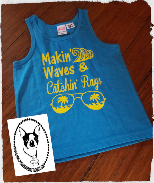Makin' Waves and Catchin' Rays Custom Shirt for Kids, Soft Tank