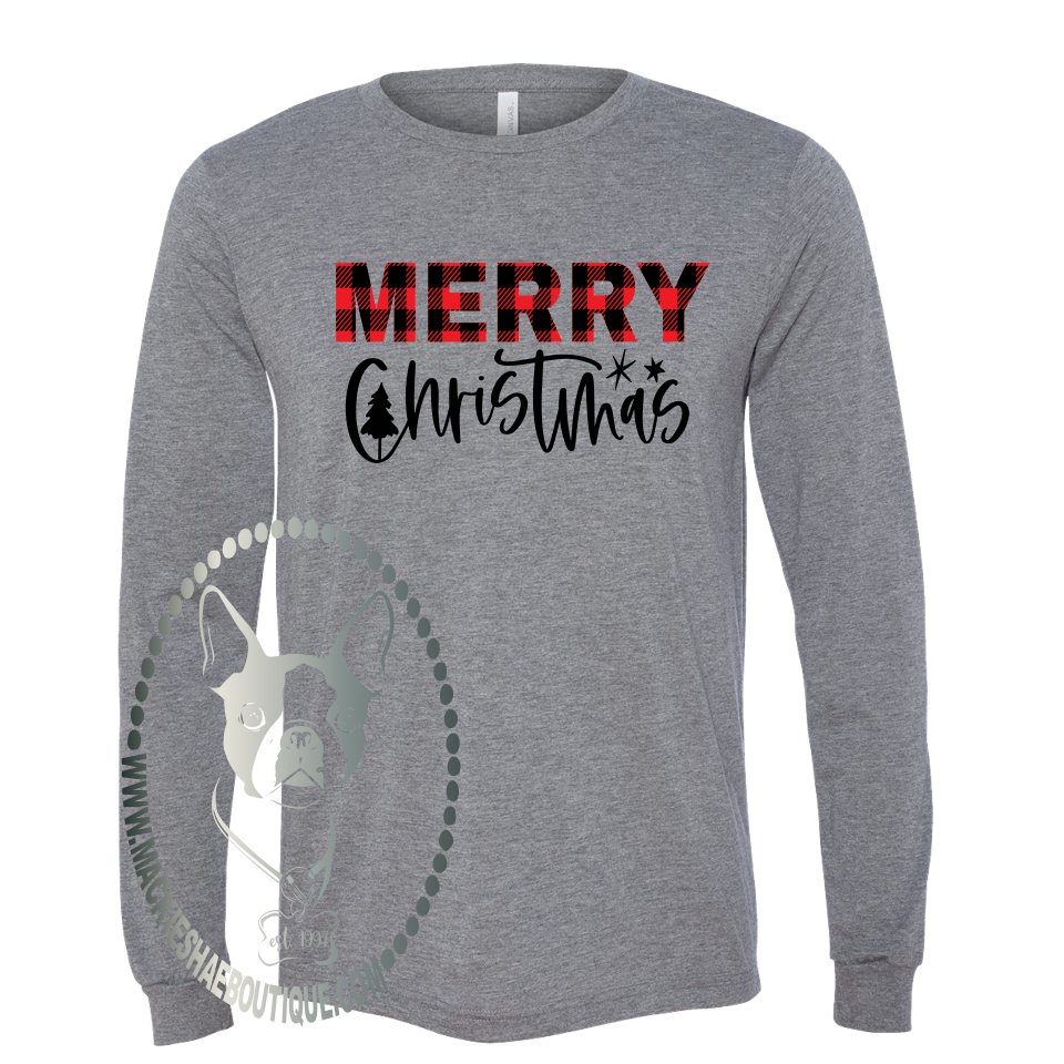 Merry Christmas Buffalo Plaid Custom Shirt, Soft Long Sleeve Tee