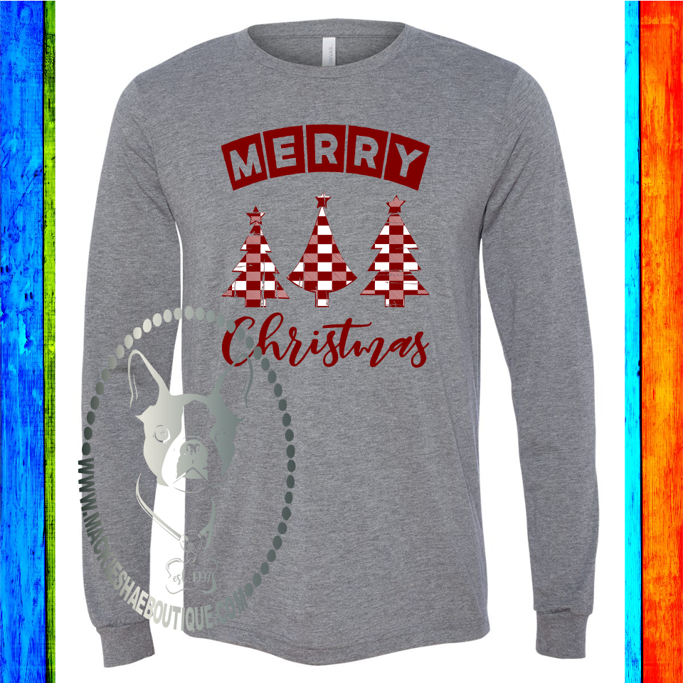 Merry Christmas Plaid Trees Custom Shirt, Soft Long Sleeve Tee