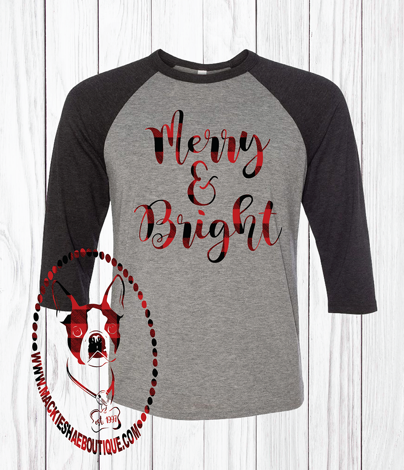 Merry and Bright Buffalo Plaid Custom Shirt, 3/4 Sleeve
