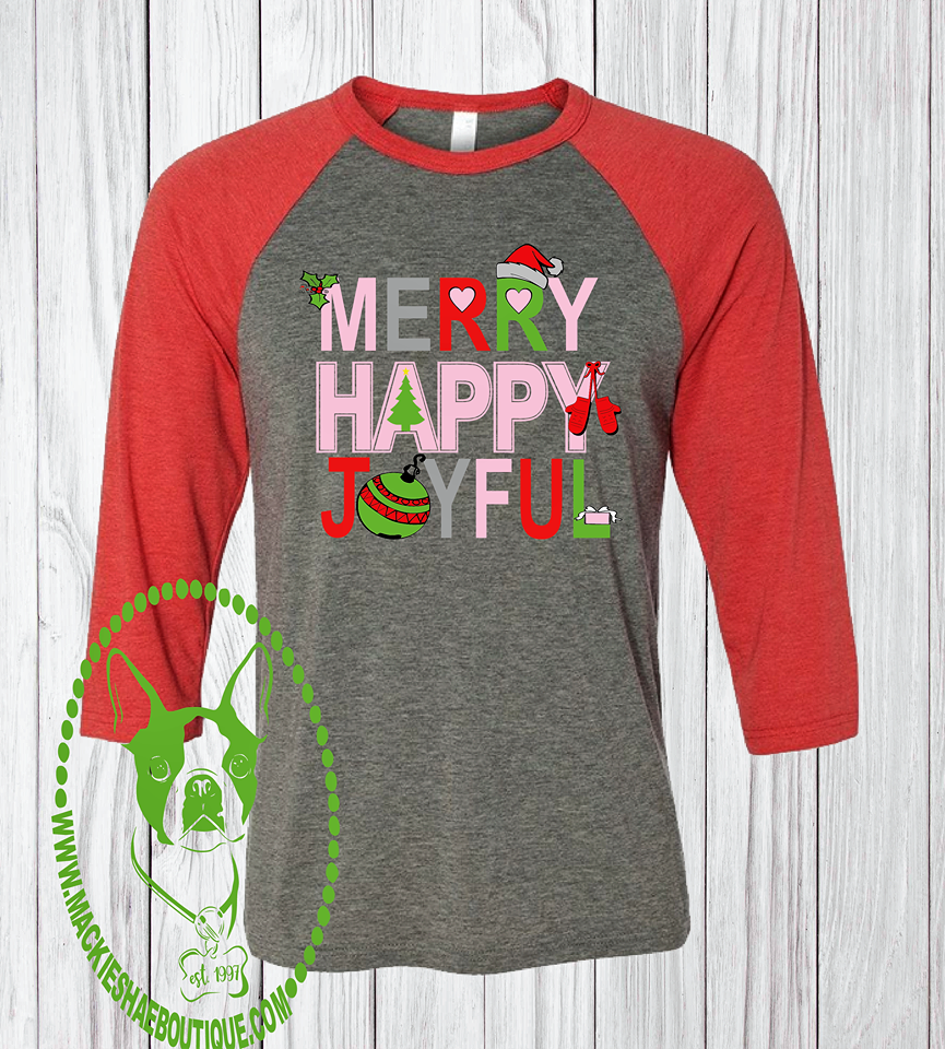 Merry Happy Joyful Christmas Custom Shirt, 3/4 Sleeve